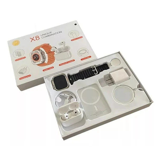 Combo Smartwatch X8 Ultra Max + 8 en 1: ¡Tecnología, Salud y Conexión en tu Mano!